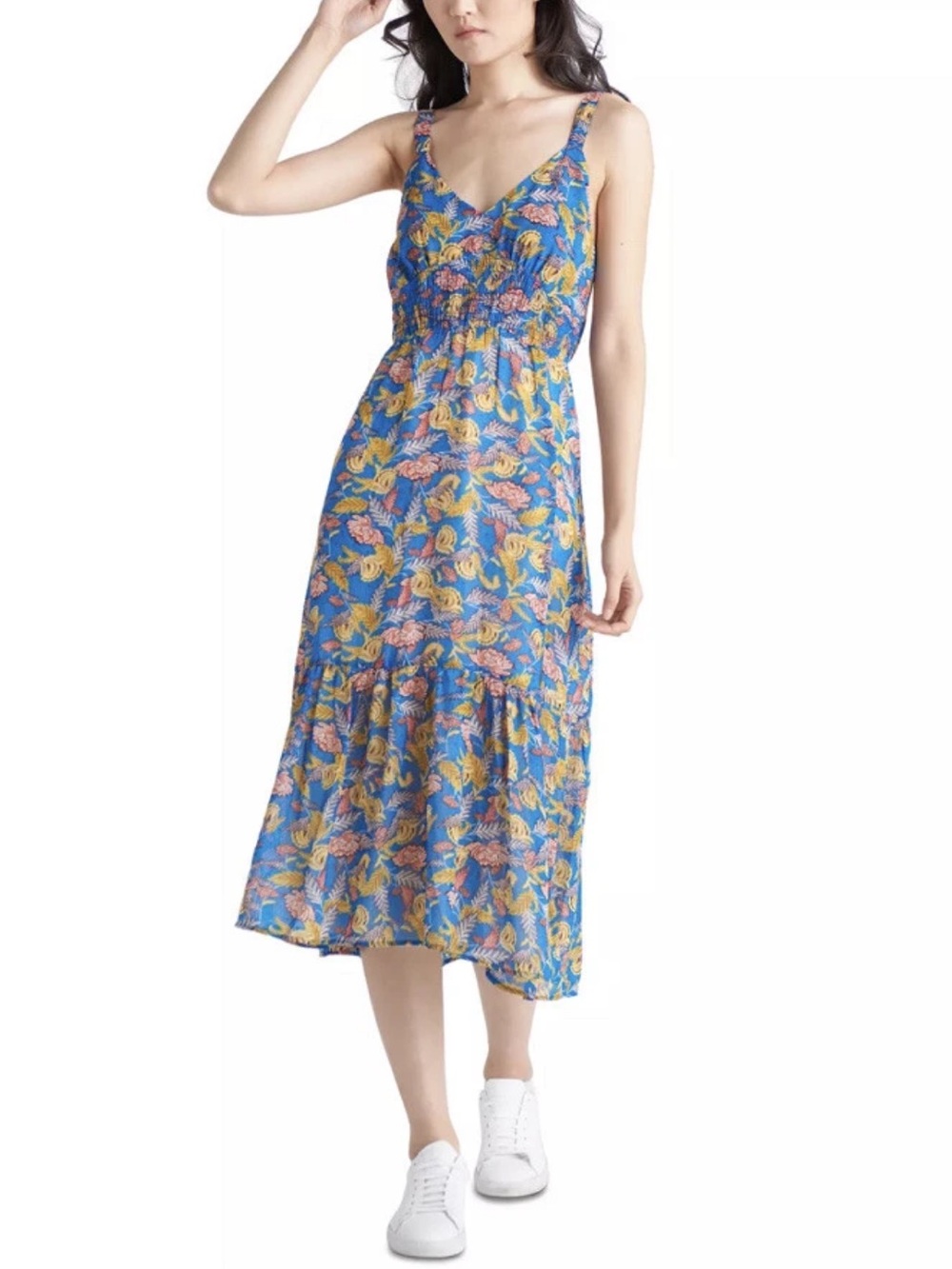 Black Tape Floral Chiffon Front Slit Midi Dress